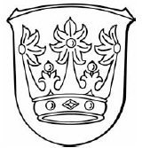 Das frühere Wappen der Gemeinde Rodenbach zeigt die Blätterkrone mit den Schmucksteinen noch in schwarz weiß.